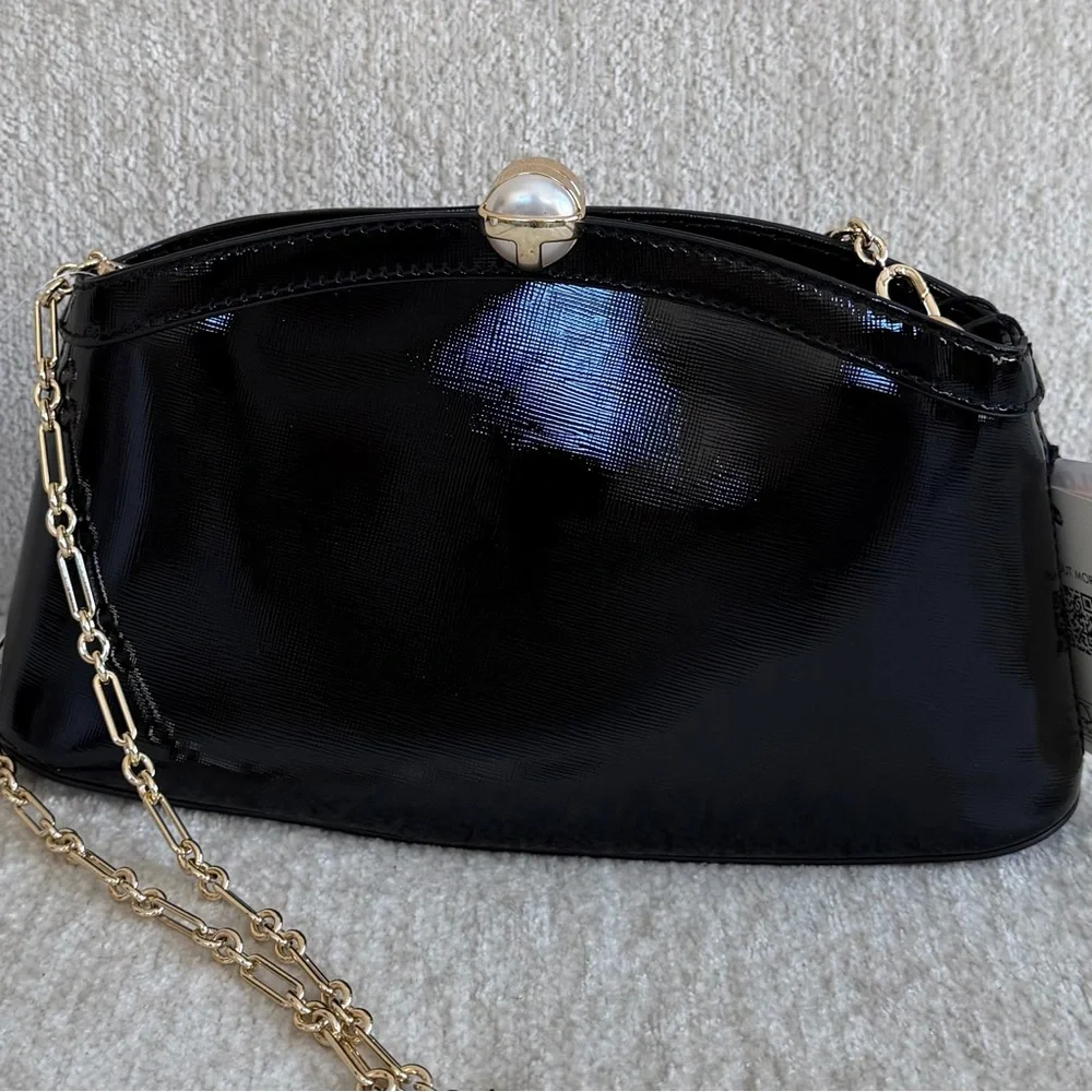 Ted Baker Aster Leather Black Crossbody Handbag with Gold Chain